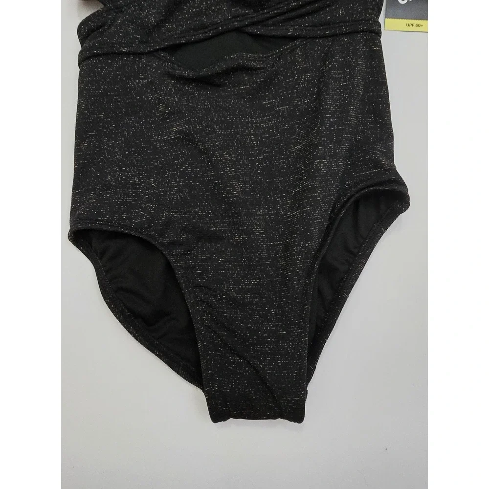 Art Class Girls Black Metallic Shimmer One Piece Swimsuit UPF 50+ M 8 NWT